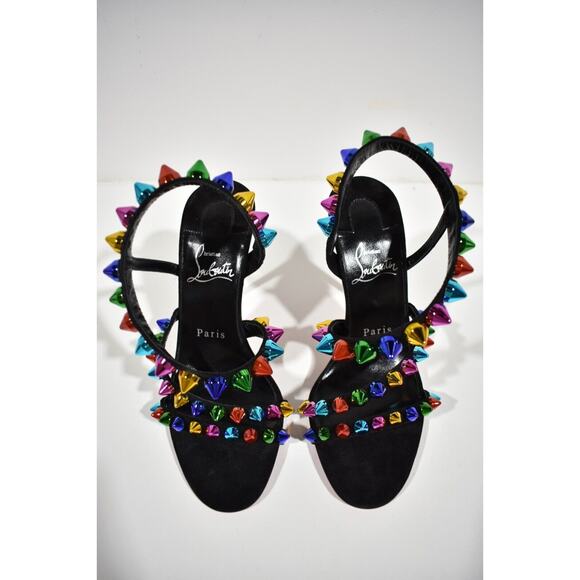 Christian Louboutin Spikita Strap 100 Black Suede Strappy Sandal Heel Pump 37.5 - Picture 5 of 10